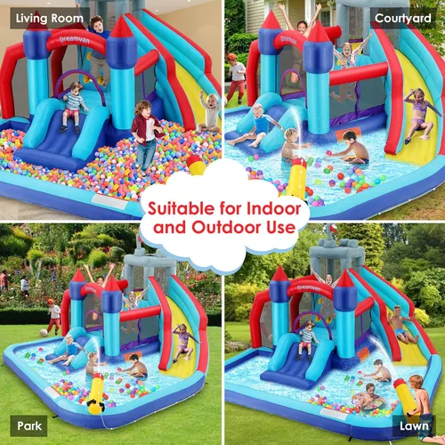 Miniatura 4 de Bounce House - Combo de tobogán acuático, castillo inflable 10 en 1, toboganes acuáticos con soplador para niños de 3 a 12 años, casa hinchable