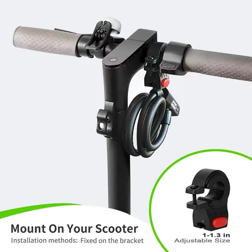 Miniatura 2 de Bloqueo de scooter de 4 pies – Bloqueo de cable antirrobo con soporte de montaje, se adapta a scooter eléctrico, bicicleta de carretera, bicicleta