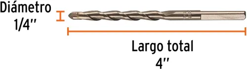 Miniatura 3 de TRUPER BCT-1/4X4-B Brocas para mampostería, en ampolla. Vástago de 7/32" 1/4" 4" (102mm)