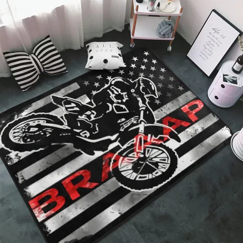 Alfombra antideslizante de motocross con bandera estadounidense, 60 x 39 pulgadas, ultra suave, esponjosa, alfombra grande para dormitorio, sala de