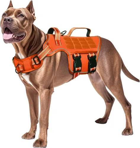 Miniatura 9 de Arnés para perros grandes resistente, arnés táctico sin tirones para perro con sistema Molle, chaleco para perro de servicio fácil de poner y Negro