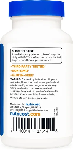 Miniatura 4 de Nutricost 5-HTP 200 mg, 120 cápsulas vegetarianas (5-hidroxitriptófano) - Sin OGM y sin gluten
