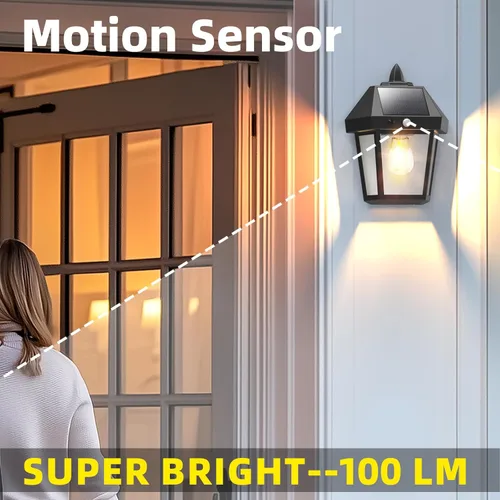 Miniatura 4 de DERAYSION Luces solares para porche al aire libre, faroles solares de pared de 9 pulgadas con sensor de movimiento, 3 modos de brillo ajustable