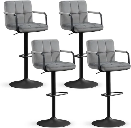 Miniatura 25 de Furniliving Taburetes de bar ajustables con respaldo, juego de 2 taburetes de bar negros, taburetes de bar de terciopelo con giro de 360°, taburetes