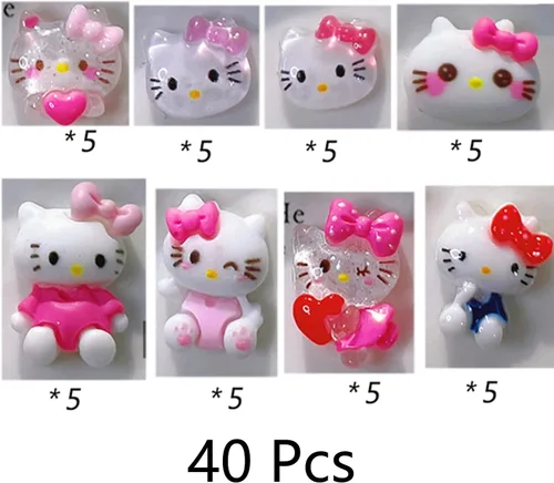 Miniatura 5 de 40 piezas de bonitos dijes de uñas de gato de dibujos animados 3D Kawaii con diseño de gato, gemas y diamantes de imitación, joyas de uñas para uñas