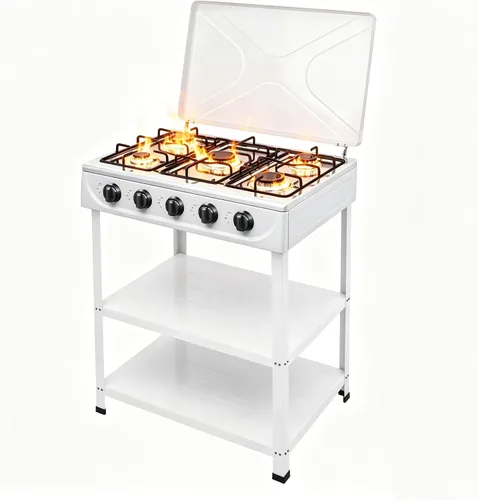 Miniatura 9 de Estufa de gas de 4 quemadores, estufa portátil para exteriores con soporte de almacenamiento extraíble para camping, picnic, hogar, autocaravana