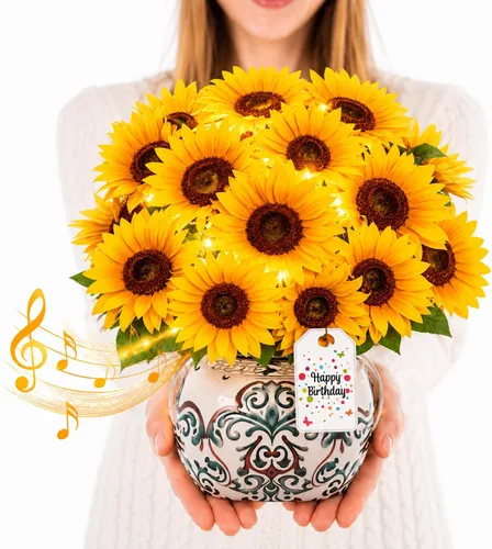 Miniatura 12 de Tarjetas de cumpleaños CUISH, tarjeta de feliz cumpleaños con luz y música, Cosmos Margarita No me Olvides, tarjeta de regalo de ramo de flores 3D