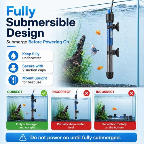 Miniatura 5 de Mylivell - Calentador de acuario sumergible ajustable de 200 W con termostato para tanques Betta, tortuga, agua salada y agua dulce de 40 a 65