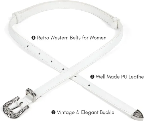Miniatura 5 de SUOSDEY Cinturones ajustados occidentales de moda para mujer, cinturón de cuero ajustable para vestidos con hebilla vintage