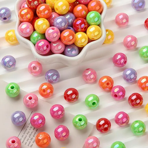 Miniatura 4 de Cuentas acrílicas de 0.472 pulgadas, 250 cuentas redondas de burbujas de color arcoíris para manualidades, joyería, fabricación de collares