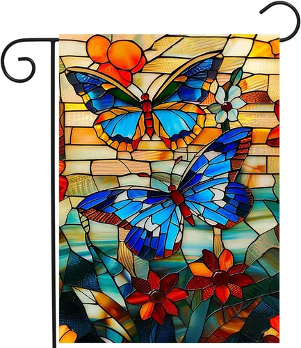 Miniatura 20 de Bandera de Jardín Memorial Mariposa Monarca Decoración Banderas de Girasol para Cementerio Bandera de Tumba Aquellos que Amamos No se Van, Vuelan
