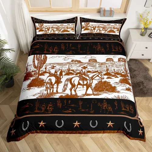 Miniatura 29 de Manfei Juego de funda de edredón occidental, tamaño individual, juego de ropa de cama de caballo de vaquero de 2 piezas, funda de edredón de cactus