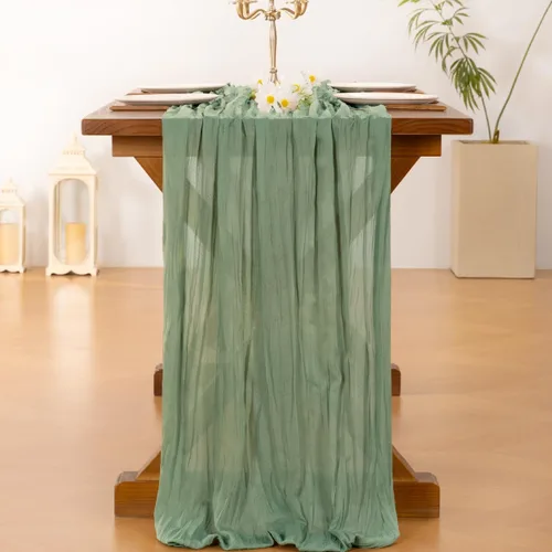 Miniatura 4 de Socomi Camino de Mesa Verde Salvia Primavera Pascua Camino de Mesa de Gasa 170 Pulgadas Gasa 14 Pies Boho Rústica Gasa para Decoración de Boda