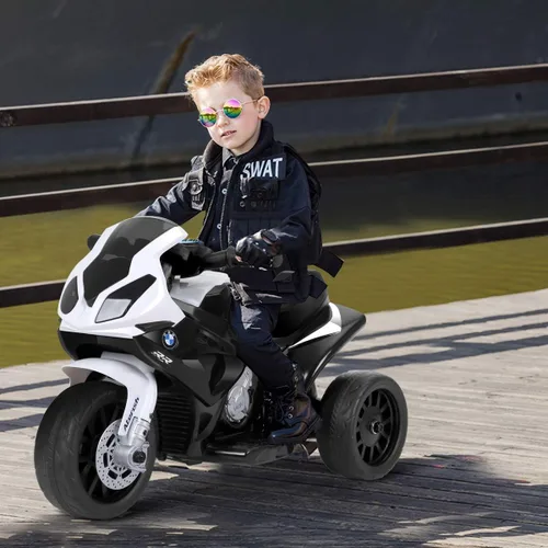 Miniatura 2 de HONEY JOY Motocicleta para niños, BMW con licencia, motocicleta de montar de 6 V con batería, con faros LED, música, pedal, suspensión de resorte