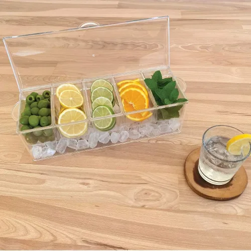 Miniatura 8 de Evelots Ice Chilled - Bandeja de condimentos de 5 compartimentos con tapa con bisagras, recipiente de plástico para servir para adornos, perfecto