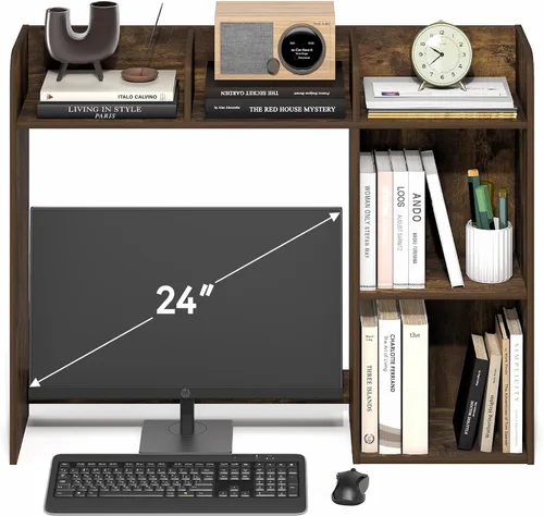Miniatura 5 de Furinno Estante de escritorio clásico, gabinete de escritorio de 5 estantes, estante para libros, organizador de escritorio de 3 niveles