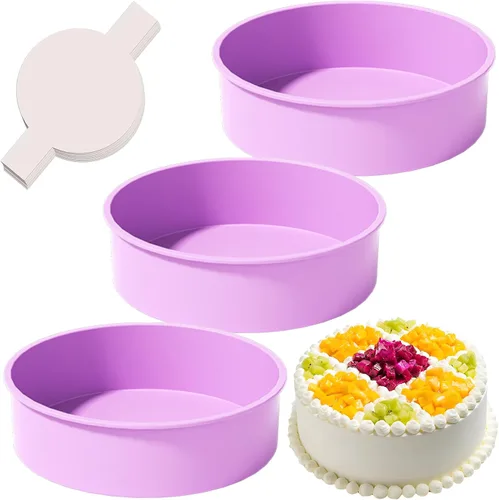 Miniatura 11 de Moldes redondos de 4 pulgadas para hornear, paquete de 3 moldes de silicona para pasteles con 40 piezas de papel pergamino, moldes antiadherentes