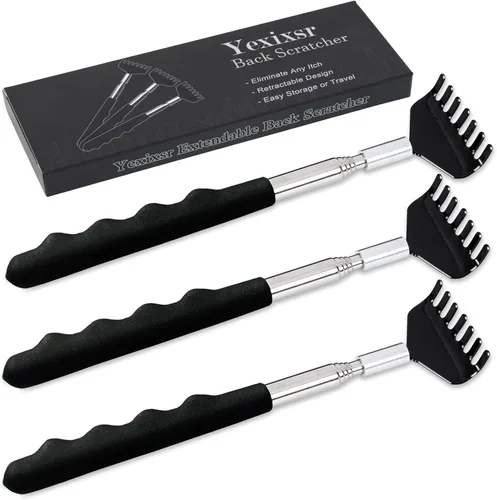 Yexixsr Paquete de 3 rascadores de espalda extensibles de metal para hombres, mujeres y adultos, masajeador telescópico de espalda con asas de goma,