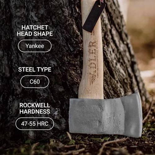 Miniatura 4 de Adler Yankee Hatchet - Hacha de senderismo forjado alemán con mango de nogal antideslizante de 15 pulgadas, cabeza de 1-1/2 libras, con funda