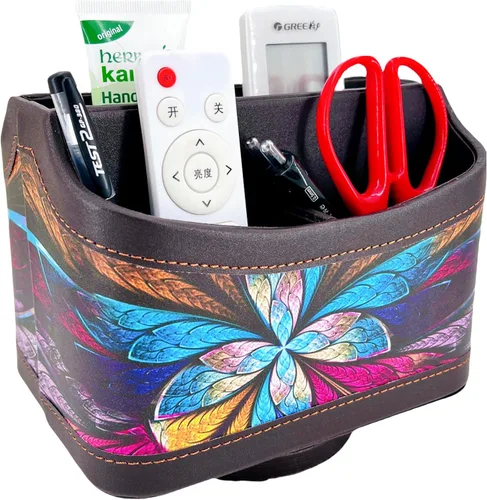 Miniatura 5 de Organizador de control remoto de piel sintética con diseño giratorio de 360°, organizador de escritorio para control remoto de TV, teléfono
