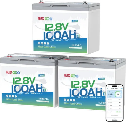 Miniatura 21 de Redodo Paquete de 3 baterías de litio de 12 V 100 Ah Grupo 24, ciclo profundo de 1280 Wh con BMS de 100 A, batería recargable de litio de más