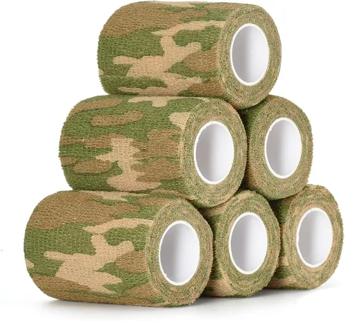 6 unidades de cinta de camuflaje de 3.0 in x 14.8 ft, vendaje cohesivo autoadhesivo, forma de camuflaje para buscador de telémetros, cámara, verde