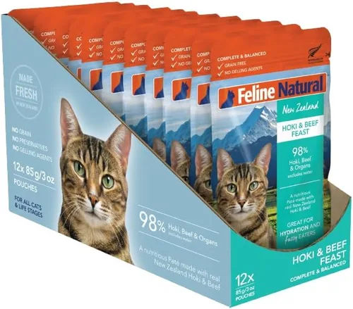 Miniatura 9 de Feline Natural Bolsa de comida húmeda para gatos, fiesta de pollo y cordero, sin granos, sin jaula y alimentado con pasto, hecho en Nueva Zelanda