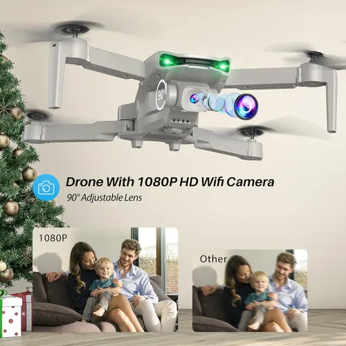 Miniatura 2 de SIMREX Dron con cámara para niños principiantes y adultos – Cuadricóptero RC plegable con retención de altitud, posicionamiento de flujo óptico, Gris