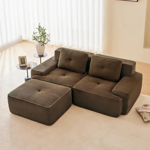 Miniatura 29 de Sofás modulares modulares sin hueso de 82 pulgadas para sala de estar, juego de sofá comprimido de 2 plazas, no requiere montaje, tela de pana, Verde