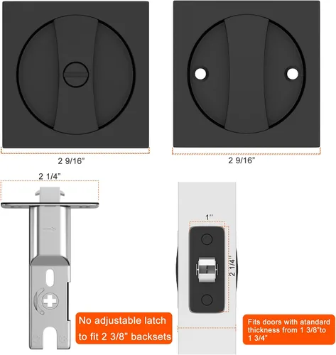 Miniatura 4 de Haidms Cerradura de puerta de bolsillo negro mate, herrajes de puerta de bolsillo cuadrado, manijas de puerta de bolsillo, cerradura de privacidad