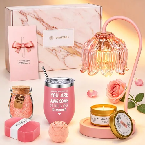 Miniatura 28 de Funistree Paquete de 2 lámparas calentadoras de velas de flores, lámpara de vela con temporizador, regalos de cumpleaños de Navidad para mujeres