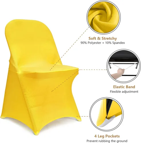 Miniatura 3 de ManMengJi Fundas para sillas plegables amarillas, fundas universales para sillas de 6 piezas, se adaptan a la mayoría de sillas plegables sin