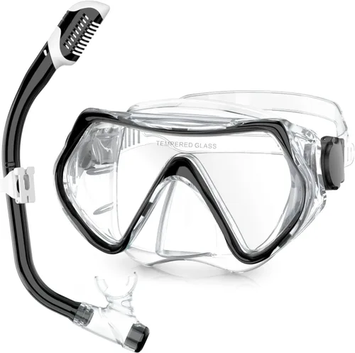 Kids Snorkel Set Dry Top Snorkeling Gear for Kids Youth Boys Girls Junior Age 5-15,Tempered Glass Swimming Diving Mask and Snorkel Set 180 Degree