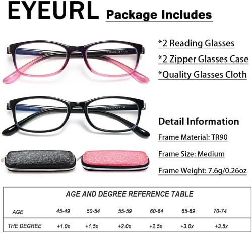 Miniatura 9 de EYEURL Gafas de lectura para hombres y mujeres, lentes de bloqueo de luz azul que reducen la fatiga ocular, paquete de 2 unidades, marco TR90 ligero