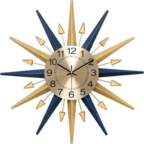 Miniatura 9 de Reloj de pared grande con diseño de estrella, reloj de pared decorativo de mediados de siglo, reloj moderno y silencioso, funciona