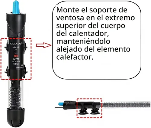 Miniatura 3 de Calentador de acuario AQUANEAT, calentador de 50W para tanque de peces, termostato de agua sumergible ajustable con termómetro