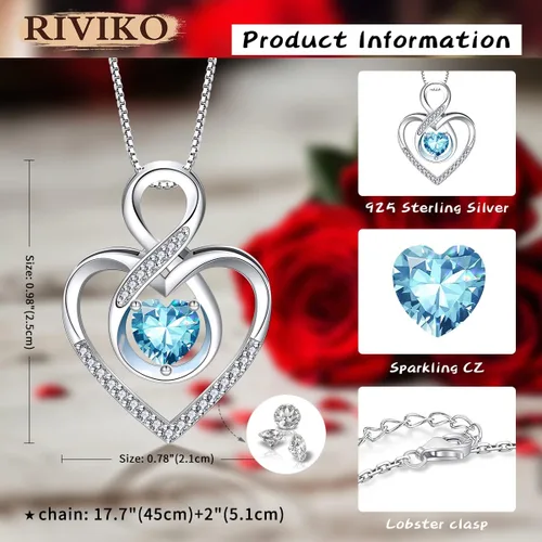 Miniatura 5 de RIVIKO Collar con símbolo de corazón infinito para mujer, plata de ley 925, delicado colgante de corazón para el día de San Valentín, día