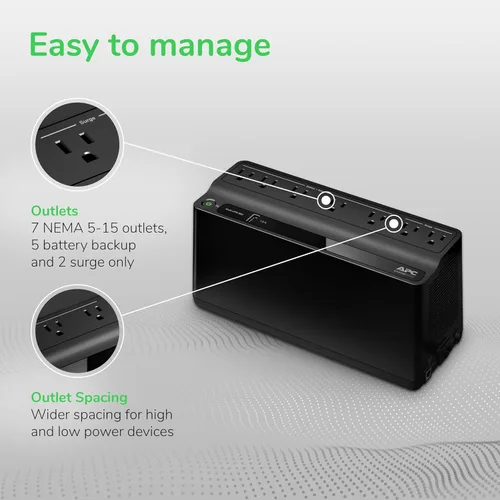 Miniatura 4 de APC - Batería de respaldo UPS y protector contra sobretensiones, fuente de alimentación de batería de respaldo de 600 VA/300 vatios, Back-UPS