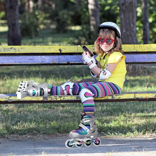 Miniatura 6 de Nattork Patines en línea ajustables para niños y adolescentes con ruedas iluminadas, color degradado, deslizamiento suave plateado