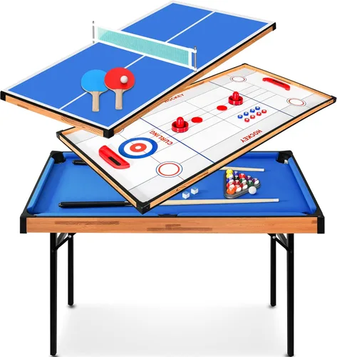 SereneLife Mesa de juegos múltiples 4 en 1, juegos de arcade deportivos portátiles plegables de 4'x2' con accesorios, ping pong, air hockey, pool y