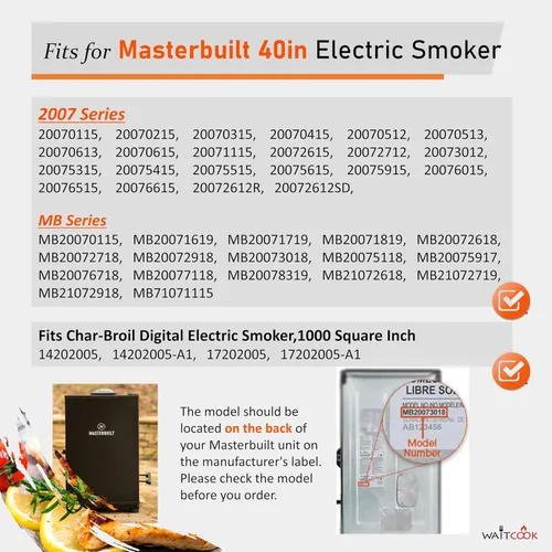 Miniatura 3 de Elemento calefactor eléctrico de repuesto de 800 vatios para ahumador eléctrico Char-Broil y Masterbuilt de 30 pulgadas de control digital