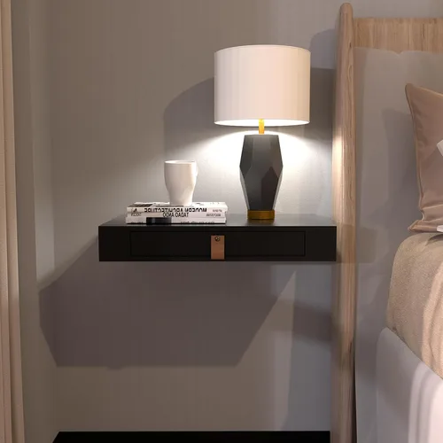 Miniatura 13 de Juego de 2 estantes flotantes con cajón, mesita de noche para dormitorio, baño o cocina, estante de pared de 16 pies con almacenamiento, color gris