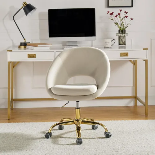 Miniatura 15 de TINA'S HOME Silla de oficina moderna de terciopelo con giro ajustable, cómoda silla de escritorio tapizada con respaldo abierto, pequeña y bonita