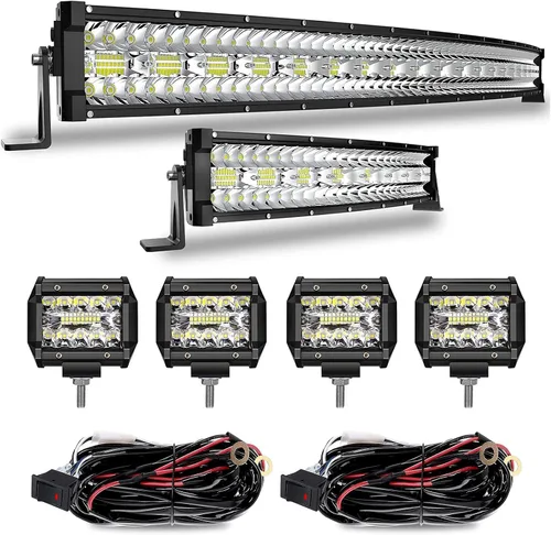 Barra de luz LED de 42 pulgadas, 780 W + 22 pulgadas, 390 W, curvada de triple fila, iluminación todoterreno + 4 luces antiniebla de conducción de 4