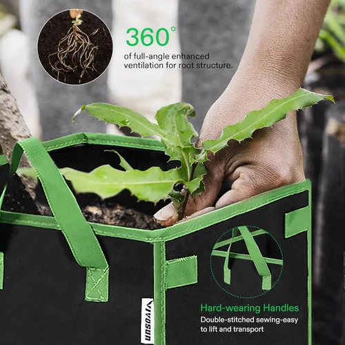 Miniatura 7 de VIVOSUN Paquete de 5 bolsas de cultivo cuadradas de 3 galones, macetas gruesas de tela cúbica no tejida con asas para jardinería interior y exterior