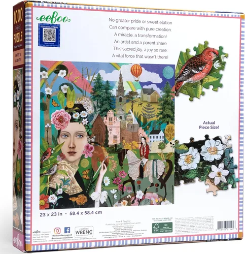 Miniatura 3 de eeBoo Piece & Love: Artist & Daughter - Rompecabezas de 1000 piezas - Sierra de calar cuadrada para adultos, 23 x 23, incluye inserto de referencia
