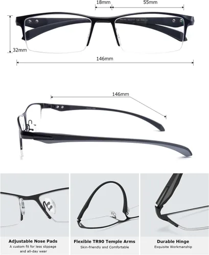 Miniatura 5 de ZanyLen Blue Light Glasses for Men Semi Rimless Rectangular Computer Glasses