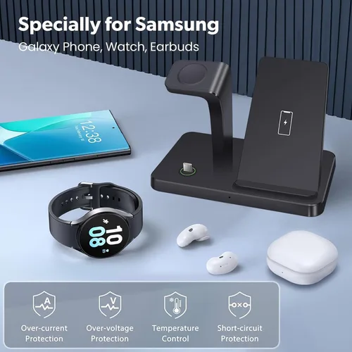 Miniatura 3 de Cargador inalámbrico para Samsung, estación de carga inalámbrica 3 en 1 para Samsung Galaxy S25/S24/S23/Z plegable/abatible, cargador rápido