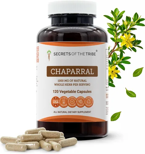 Miniatura 6 de Secrets of the Tribe Chaparral 60 Cápsulas, 1000 mg, Chaparral (Larrea tridentata) Hoja seca y Flor (60 Cápsulas)