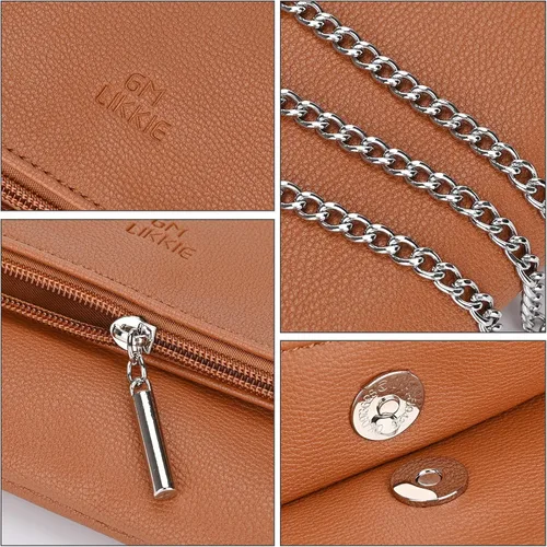 Miniatura 4 de GM LIKKIE Bolso de mano para mujer, bolso de mano grande de sobre, bolso cruzado plegable de piel sintética